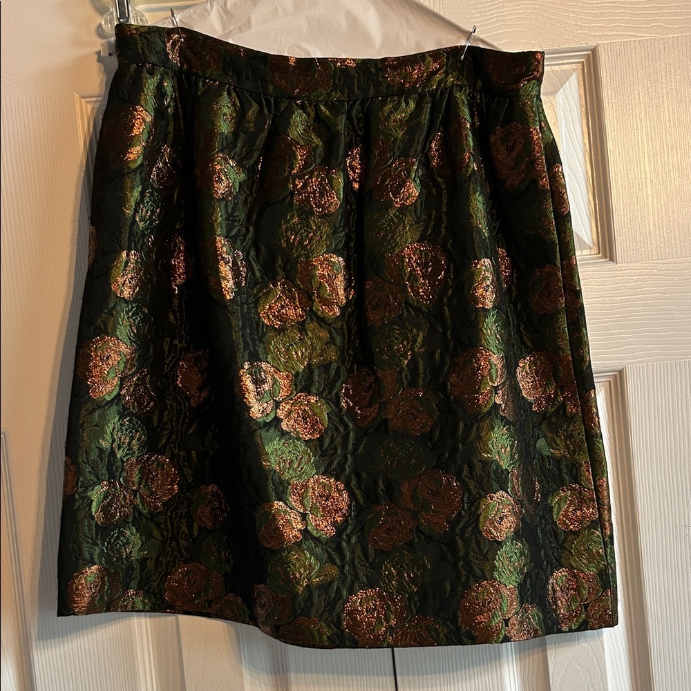 J. Crew Mini Skirt in Green and Gold Floral